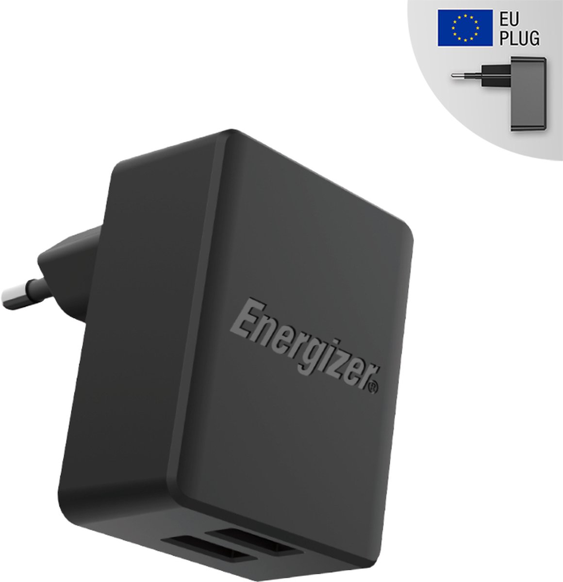 Energizer A12EU Thuislader 12W Oplader met 2 USB Poorten (Zwart)