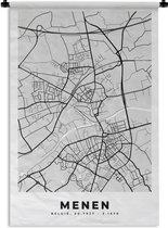 Wandkleed - Wanddoek - Stadskaart – Zwart Wit - Kaart – Menen – België – Plattegrond - 60x90 cm - Wandtapijt