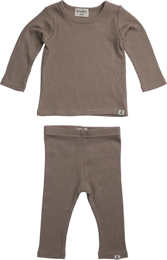 BAKIMO Baby & Kids Loungewear - Biologisch Bamboe Katoen - Ribstof set broek en trui - Silver Sage / Groen Grijs - 50/56