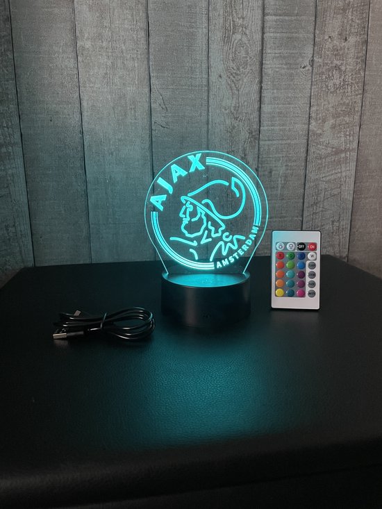 Klarigo®️ Nachtlamp – 3D LED Lamp Illusie – 16 Kleuren – Bureaulamp – Ajax Amsterdam – Sfeerlamp Ajax– Nachtlampje Kinderen – Creative lamp - Afstandsbediening - Klarigo