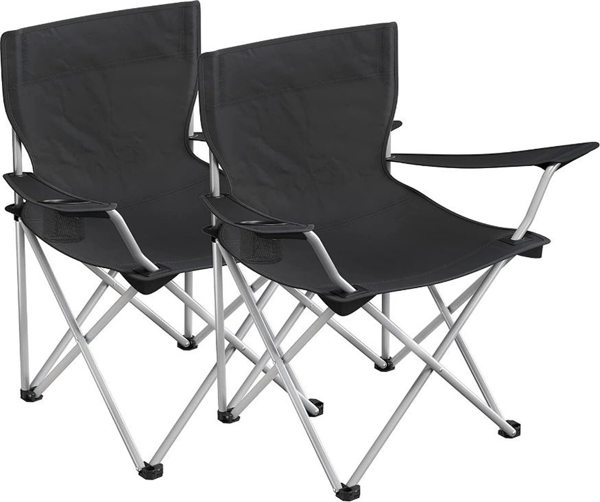MIRA Home - Set van 2 opklapbare campingstoelen - Buitenstoelen met armleuningen en bekerhouder - 84 x 52 x 81 cm - Zwart