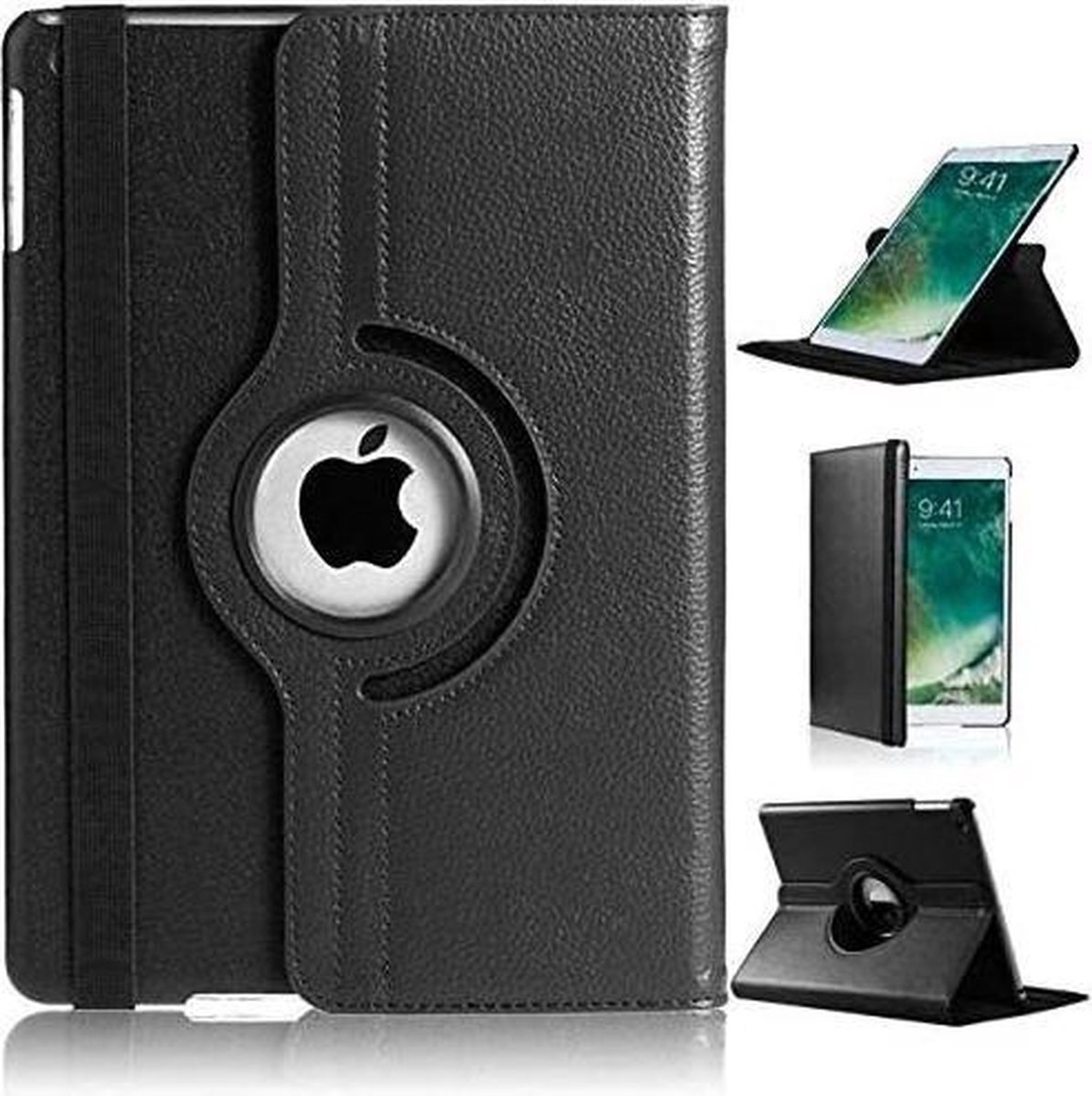 Bookcase voor iPad 9.7 inch (5/6/7/8/9) inch Flip Stand 360° Zwart Luxe Smart Book Draaibare Case Tablethoes.