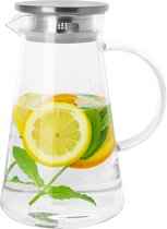 Krumble - Carafe - Filtre à eau - Carafe à eau - Bouteille verseuse - Distributeur de boissons - Y compris filtre, poignée et couvercle - Glas et aluminium - 1,2 Litre - 12,5 x 21,5 cm (dxh) - Transparent
