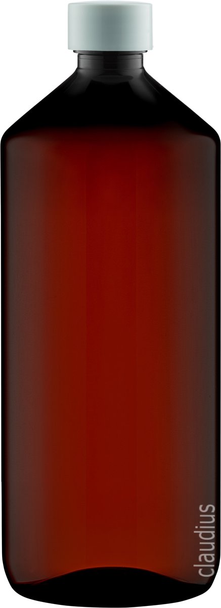 Lege Plastic Fles Apothekersfles 1 Liter PET Amber bruin - met witte dop - set van 10 Stuks - Navulbaar - Leeg