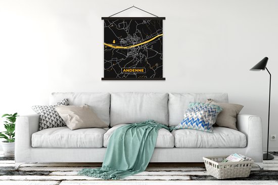 Posterhanger incl. Poster 120x120 cm - Schoolplaat - Ardenne - Plattegrond - Stadskaart - Kaart - Goud - Textielposter - Zwarte latten - Plattegrond