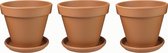 Plantenwinkel Terracotta bloempotten met schotel 48 cm trio set bloempotten voor binnen en buiten