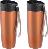 Set van 3x stuks RVS Warmhoudbeker/warm houd beker koper staal 380 ml - Isoleerbeker/thermosbekers - Dubbelwandig