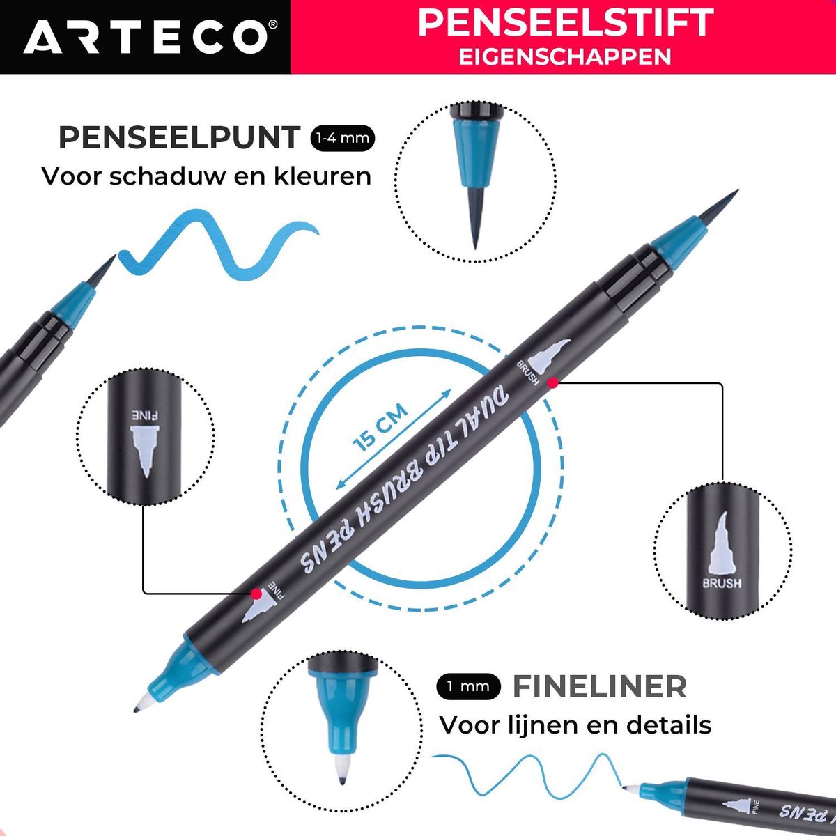 ARTECO® 24 Penseelstiften + 2 Water Brush Pennen Set - Inclusief Aquarel Papier en Sjablonen - Brushlettering – Penseelpen - Cadeau — afbeelding 12