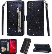 Glitter Bookcase voor Samsung Galaxy A41 | Hoogwaardig PU Leren Hoesje | Lederen Wallet Case | Telefoonhoesje | Pasjeshouder | Portemonnee | Zwart