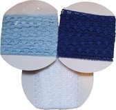 Kerst Lint Kant - Band - 3 x 500 cm - 10 mm breed - Kerstdecoratie - Kerstversiering - Blauw - Lichtblauw - Wit