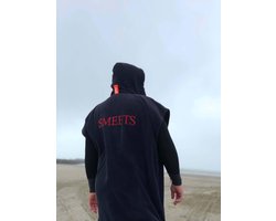 S & LT Surfponcho badstof - heren poncho met capuchon - 100% katoen - zwart S/M