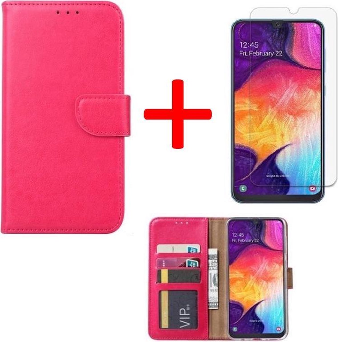 BixB Samsung Galaxy S10 Plus hoesje - bookcase roze + tempered glas screenprotector