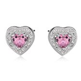 Joy|S - Zilveren hartje oorbellen 8 mm roze zirkonia - gehodineerd