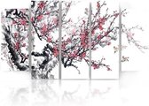 Schilderij , Bloeiende bomen , zwart wit roze ,4 maten , 5 luik , wanddecoratie , Premium print , XXL