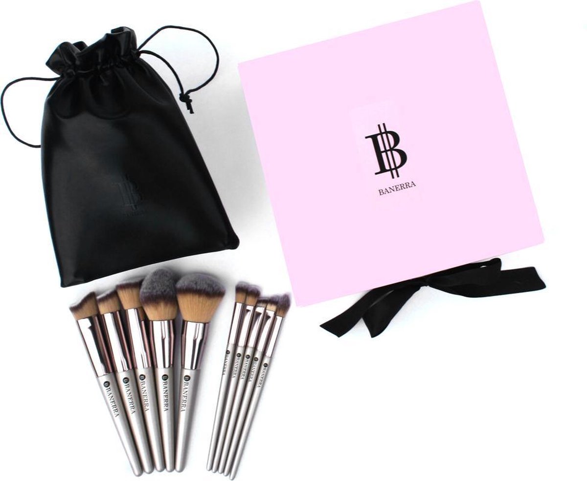 BANERRA Pink Make-up Kwasten Set + GRATIS Make-up Tas