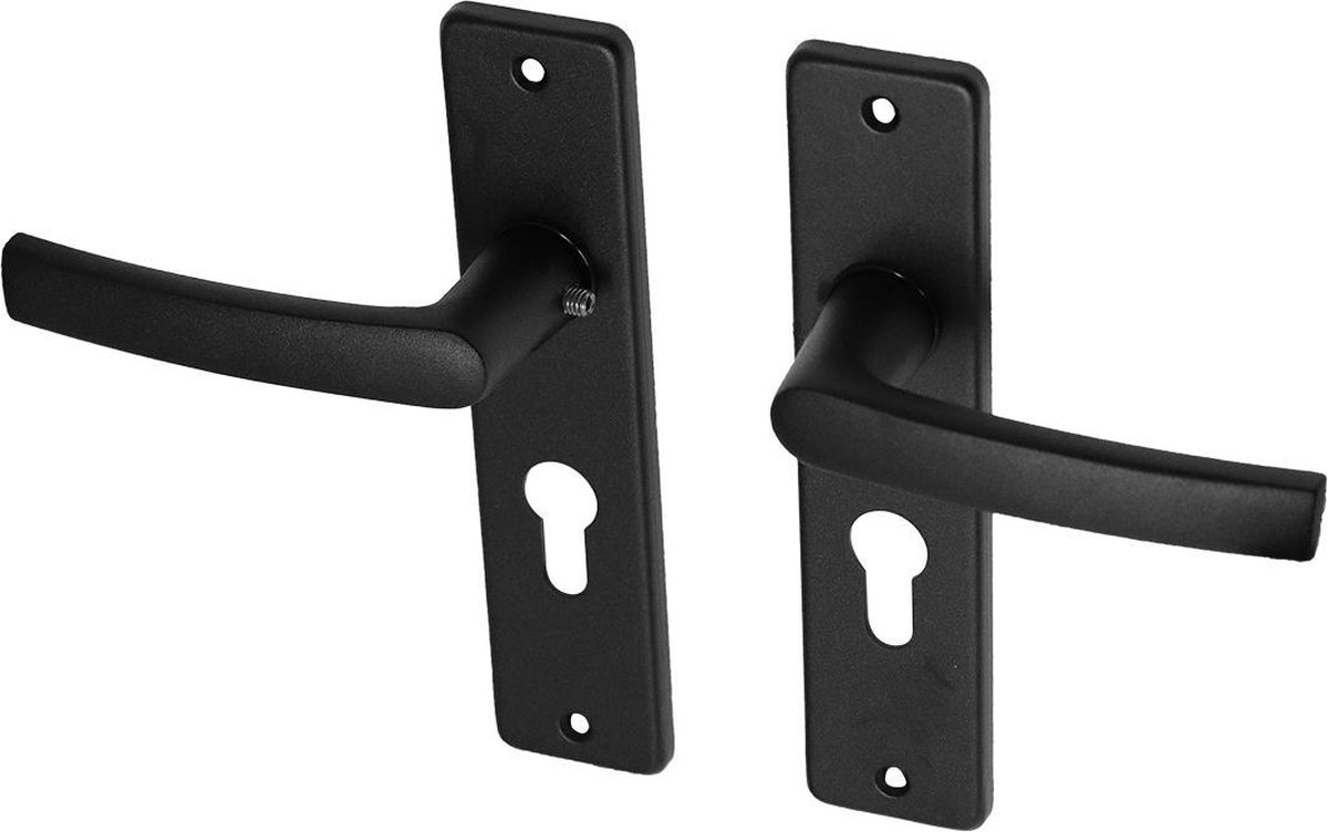 Zwarte deurklinken met schild PC55 aluminium blokmodel | Per Set