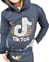 meisjes tik tok MINI jurk met capuchon en band met mini tasje | sweatjurk | ZWART |MAAT 12 JAAR |GF40