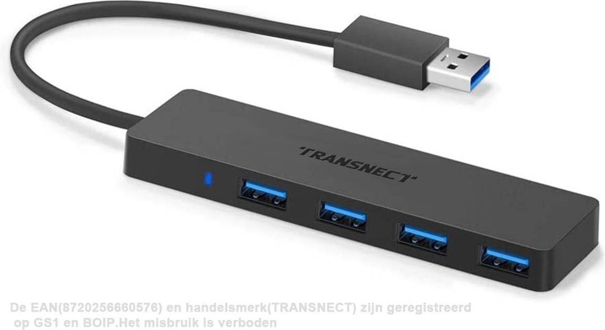 Usb Splitter - Usb Hub - 4 Poort - USB 2.0 - 5G - Zwart wit - TRANSNECT