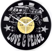 Klok en Vinyl Bus Love And Peace - Fabriqué à partir d'une plaque recyclée - ÉDITION LIMITÉE