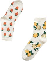 Binkie Socks Box | 2 paar Dames Sokken |Happy Fruit Socks met aardbei en citroen print| Maat 39-42