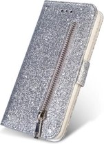 Glitter Bookcase voor Samsung Galaxy A21s | Hoogwaardig PU Leren Hoesje | Lederen Wallet Case | Telefoonhoesje | Pasjeshouder | Portemonnee | Zilver