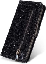 Glitter Bookcase voor Samsung Galaxy A21s | Hoogwaardig PU Leren Hoesje | Lederen Wallet Case | Telefoonhoesje | Pasjeshouder | Portemonnee | Zwart