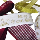 Luxe Set Kerstlinten XL | Kerst Lint | Merry Christmas | Wit Bordeaux Goud | Cadeaulint | Kerstversiering | 5 x 3 Meter + 1 x 2 Meter