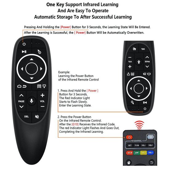 G10s Pro Backlit 2.4G Air Mouse Remote Control met Fidelity Voice Input & IR Learning & 6-axis Gyroscope for PC & Android TV Box & Laptop & Projector - AFINTEK