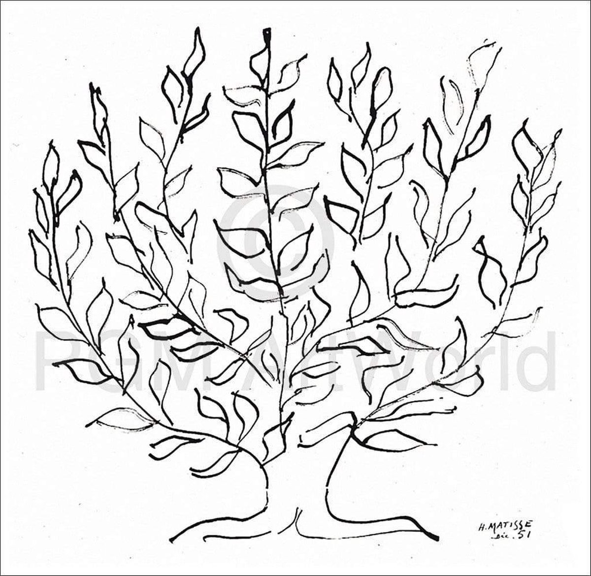 PGM Kunstdruk Henri Matisse - Le platane 100x100cm Divers