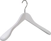 [Set van 5] Massief houten mat wit gelakte kledinghangers / garderobe hangers / kapstok hangers met 40mm brede schouders en voorzien van een dikke glossy chrome haak, perfecte hang