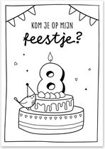 Uitnodigingen kinderfeestje 8 jaar | 10x A5 formaat, in te kleuren | Kom je op mijn feestje? | Thuismusje