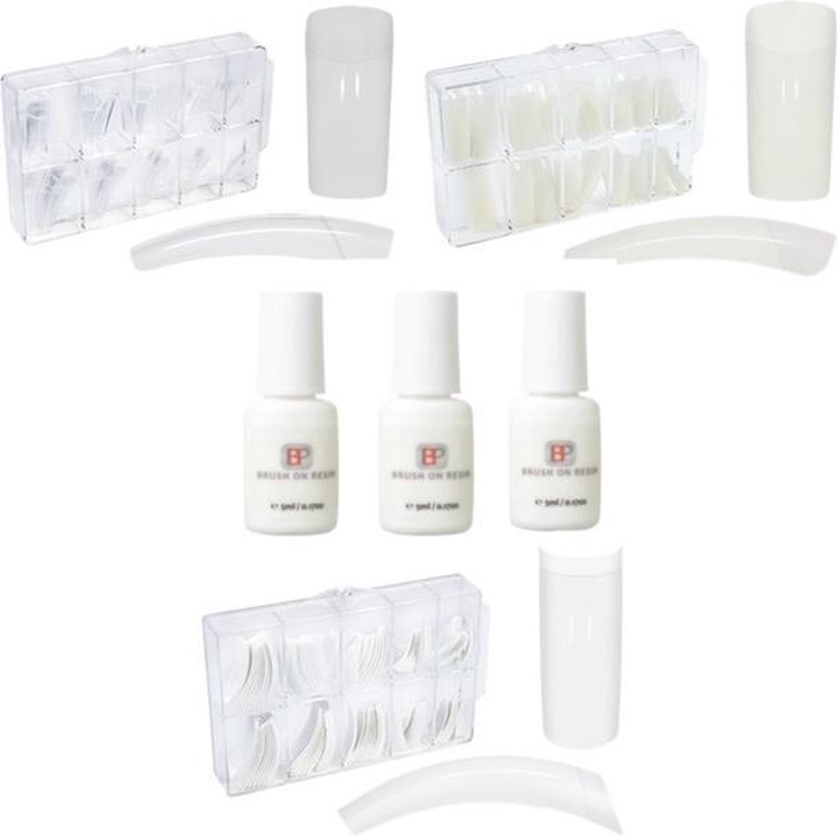 Goedkoopste Nepnagel Set 3 x 100 stuks in 3 kleuren - Transparant, Naturel & Wit 3 x 5 ml Nagellijm met kwastje