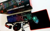 Gamingset 4 in 1  met led verlichting  Bedaard Keyboard Muis met USB headset en muismaat regenboogkleur