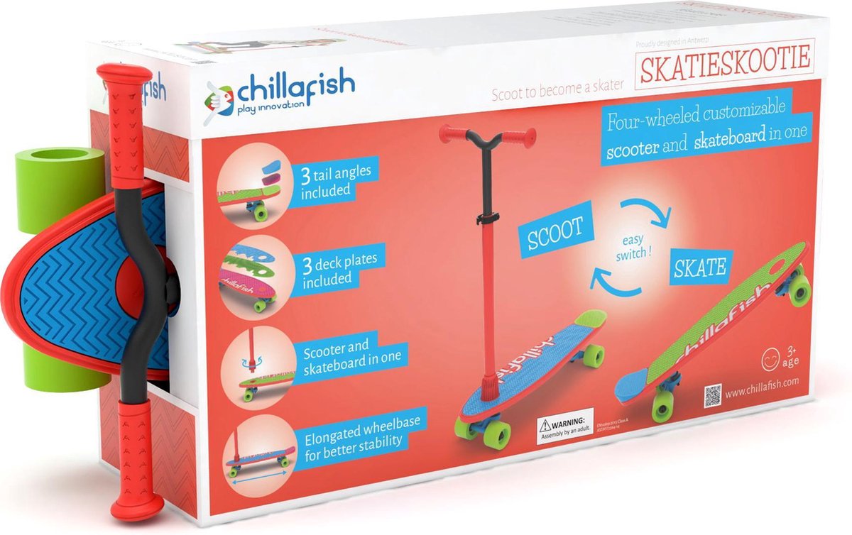 Chillafish Skateboard en Step 2-in-1 - Kinderstep omvormbaar naar Skateboard - Rood - Jongens en meisjes 3 jaar en ouder - Verstelbaar stuur - Model Skatieskootie 2 — afbeelding 6