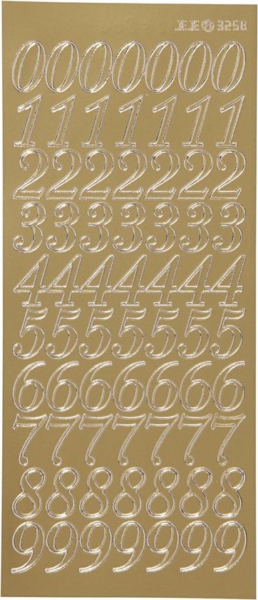 Gouden cijferstickers 0-9 op een goudkleurig vel.