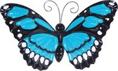 Wanddecoratie - 3D metaal vlinder blauw - 3D art - voor huis en tuin
