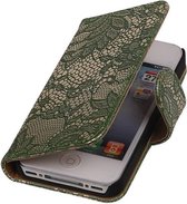 Wicked Narwal | Lace bookstyle / book case/ wallet case Hoes voor iPhone 4 Donker Groen