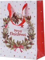 Kerstmis cadeautassen XXL 72 cm krans met vogel - kerstcadeautassen