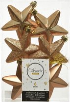 6x Camel bruine sterren kerstballen/kersthangers 7 cm - Glans/mat/glitter - Kerstboomversiering camel bruin