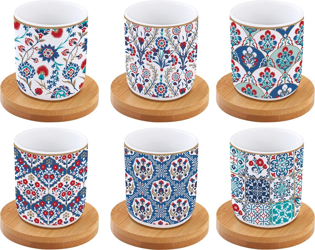 Espressokopjes, set van 6 (6 x 70 ml), espressokopjes, aardewerk, koffiekop van keramiek, espressokopjes met handvat, mini-theekop, koffiekop voor espresso, thee, set van 6 - groen