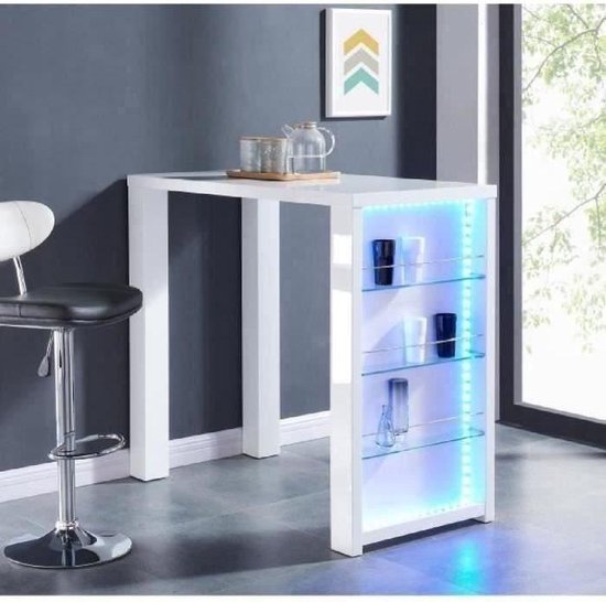 kleur Aanpassen Honger FLASH Bartafel met LED van 4 tot 6 personen eigentijdse stijl glanzend wit  gelakt - L... | bol.com