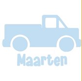 Deursticker - truck met naam - 20 cm x 28 cm - baby-blauw - gepersonaliseerd