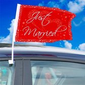 Autovlag Just Married Rood-Wit