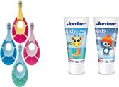 4x Jordan tandenborstel 0-2 (roze) met 2x Jordan Tandpasta