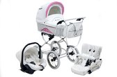 Baby Fashion Retro Kinderwagen met rieten mand 3in1 (incl. autostoel)