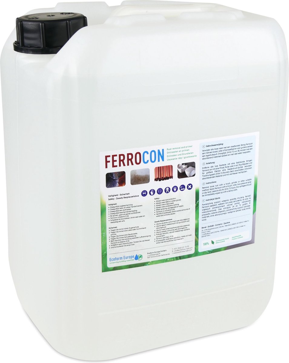 Ferrocon 10 liter - Staal en ijzer ontroesten én primen in één behandeling - roest verwijderaar - roestomvormer - roestoplosser