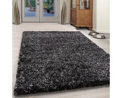 Flycarpets Lorium Vloerkleed - 160x230 cm - Antraciet/Wit/Grijs - Hoogpolig