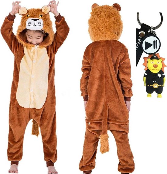 Onesie Lion House Suit Costume Animal Combinaison Pyjamas Enfants - 140-146 (140) + Sac / Porte-clés GRATUIT Déguisement