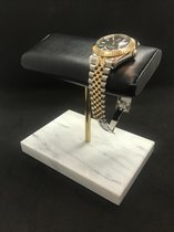 DOUBLE Watch Stand / Display / Horlogestandaard - Wit Marmer, Gouden Standaard, Kalfsleer
