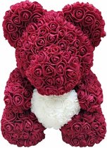 Rozen teddybeer van Donkerrode kunstrozen van 25cm rose bear/ bloemen beer / teddy beer